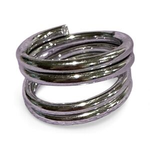 Minimalist spiral Silvertone ring, modern chunky stack design